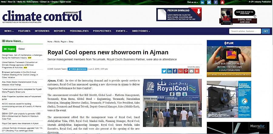 Royal Cool opens new showroom in Ajman — featured on Climate Control